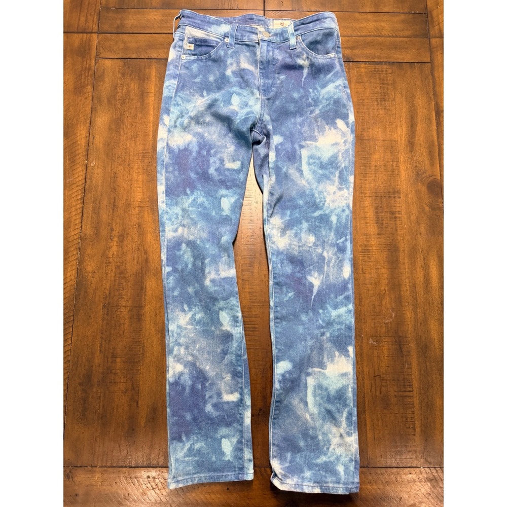 AG Adriano Goldschmied Mari Slim Straight Tie Dye Jeans Blue White 28R